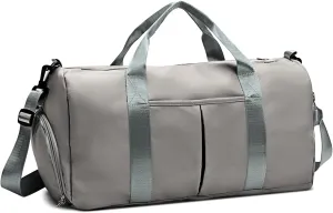 ZGWJ Sports Gym Bag with Wet Pocket & Shoes Compartment, Waterproof Shoulder Weekender Bag for Women and Men Swim Sports Travel Gym Bag Lightweight and easy Carry on Grey