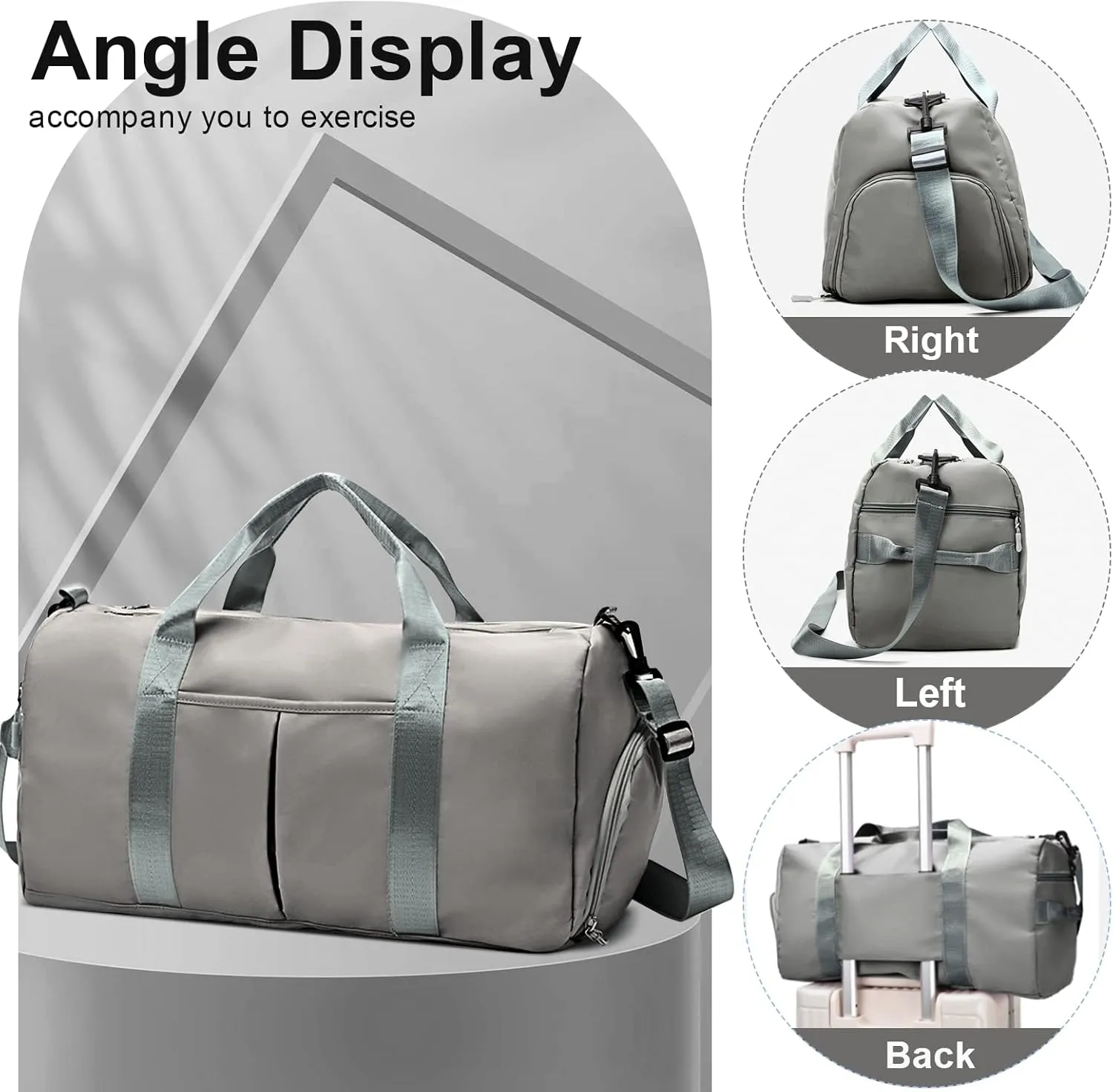ZGWJ Sports Gym Bag with Wet Pocket & Shoes Compartment, Waterproof Shoulder Weekender Bag for Women and Men Swim Sports Travel Gym Bag Lightweight and easy Carry on Grey