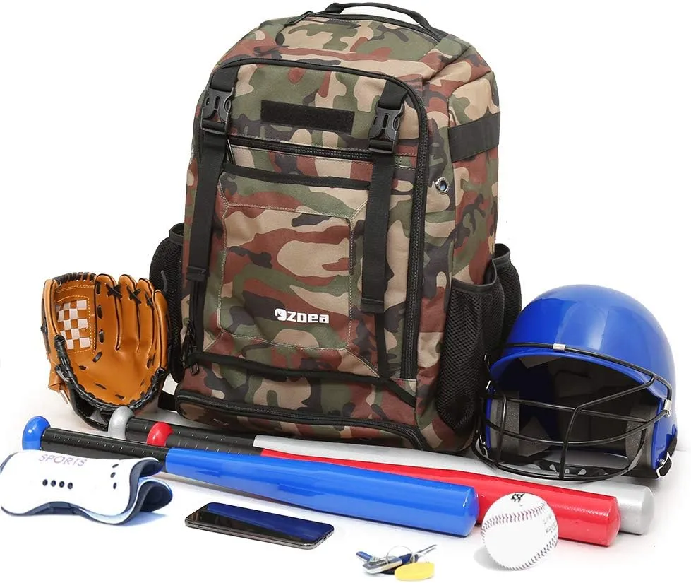 ZOEA Baseball Bat Bag Backpack, T-Ball & Softball Equipment & Gear for Youth and Adults, Large Capacity Holds 4 Bats, Helmet, Gloves, Cleats,Shoes Compartment & Helmet Holder