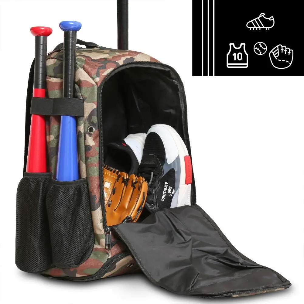 ZOEA Baseball Bat Bag Backpack, T-Ball & Softball Equipment & Gear for Youth and Adults, Large Capacity Holds 4 Bats, Helmet, Gloves, Cleats,Shoes Compartment & Helmet Holder